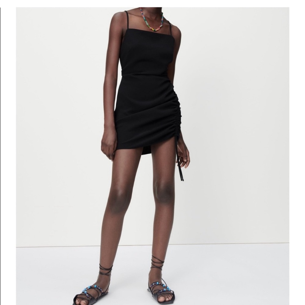 Zara Black mini Dress drapped Small NWT